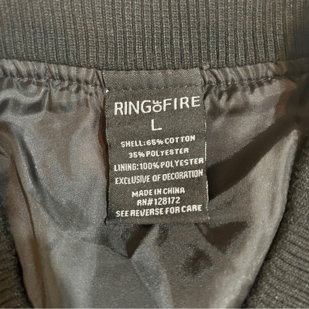 Ring of Fire Men's Black Bomber Jacket Size L Cotton Blend‎ - Picture 5 of 7